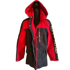 Tommy Hilfiger Jacket Women Large Red Navy Hooded Colorblock Logo